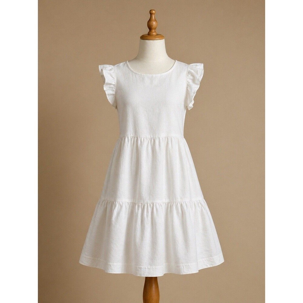 Saks Fifth Avenue White Tiered Midi Dress with Flutter Sleeves Size Small